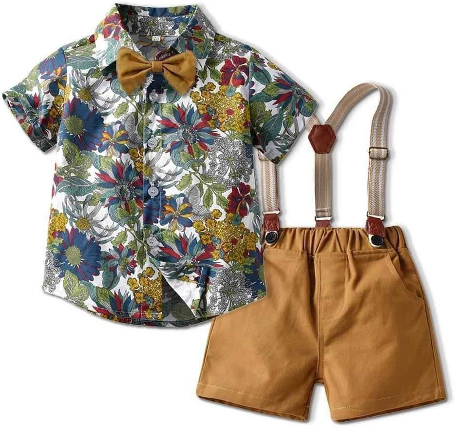 Floral Bow-Tie Suspender Shorts Set showcase