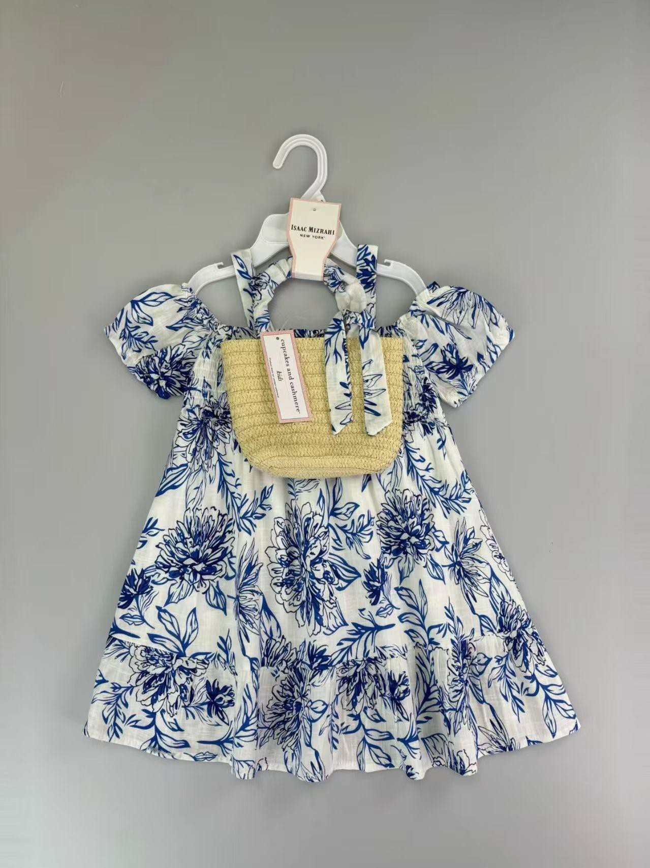 Blue Floral Dress and Woven Mini Bag Set showcase