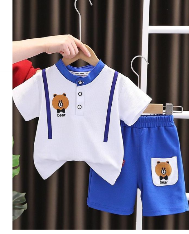 White Polo and Blue Shorts Children Set view 2