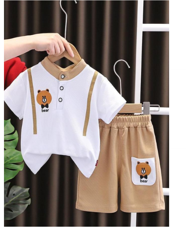 White Polo and Tan Shorts Children Set view 2