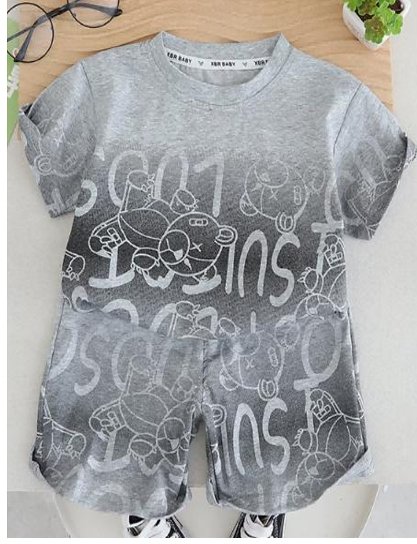 Grey Graphic T-Shirt and Shorts Children Set view 2