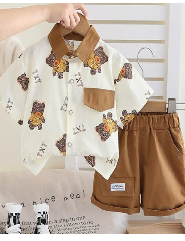 Animal Print Shirt and Brown Shorts Set view 2