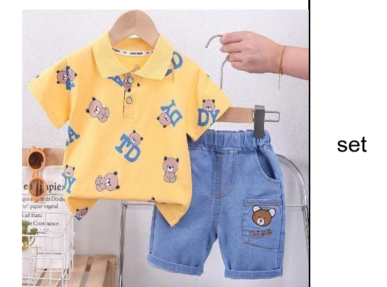 Yellow Print Shirt and Blue Shorts Set JSK-CC-014 photo 2