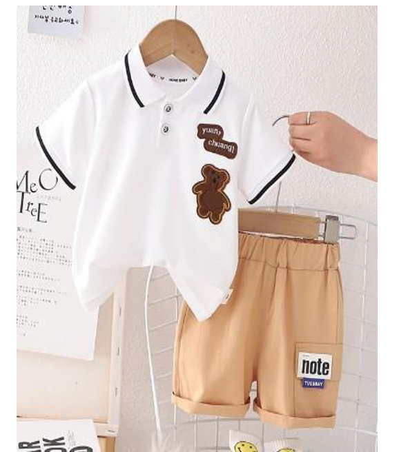 White Polo and Tan Shorts Bear Set JSK-CC-019 photo 2