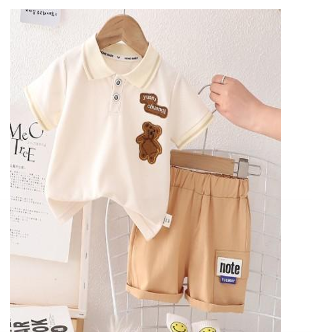 Cream Polo and Tan Shorts Bear Set JSK-CC-020 photo 2