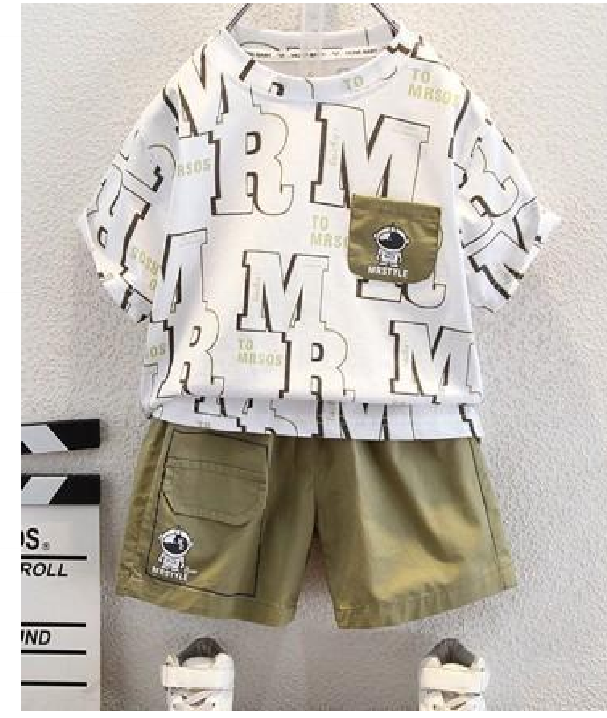 Letter Print Top and Olive Shorts Set JSK-CC-022 photo 2