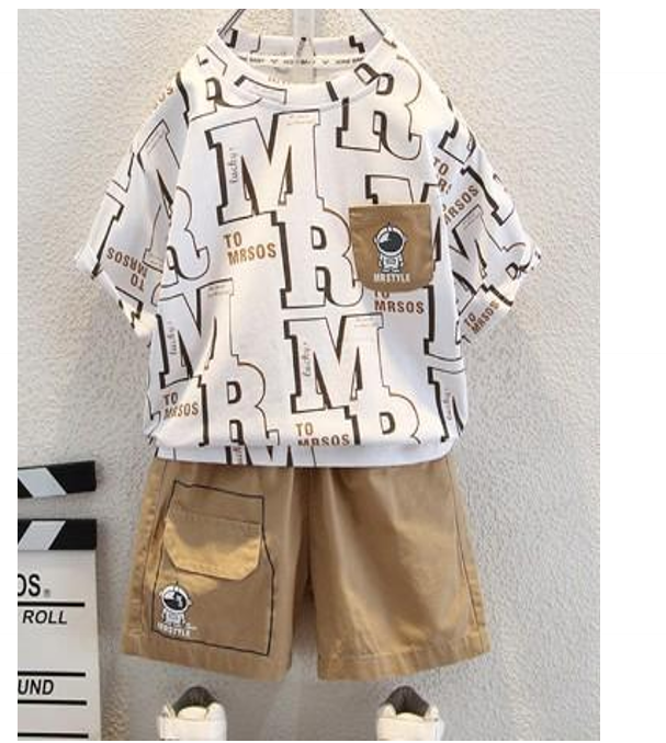 Letter Print Top and Tan Shorts Set JSK-CC-023 photo 2