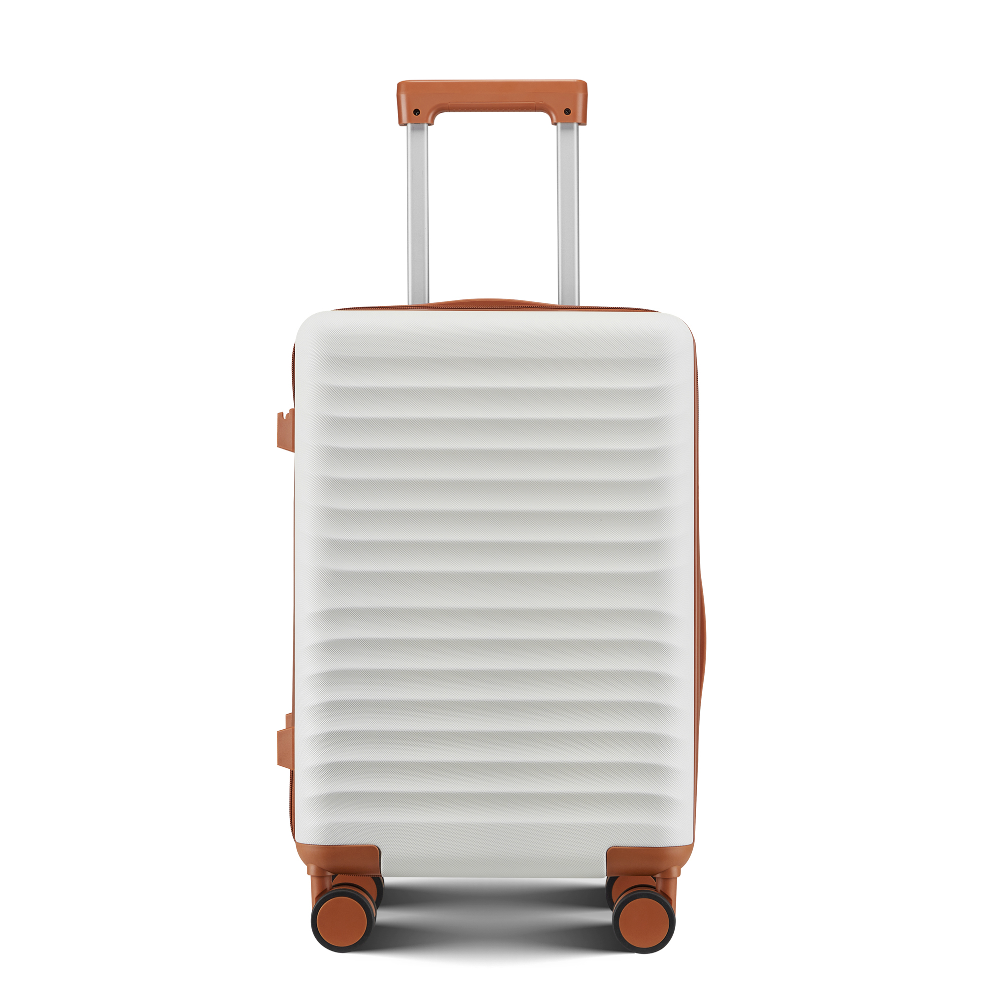 Wave-Ribbed Hard-Shell Spinner Luggage Set with Phone Stand