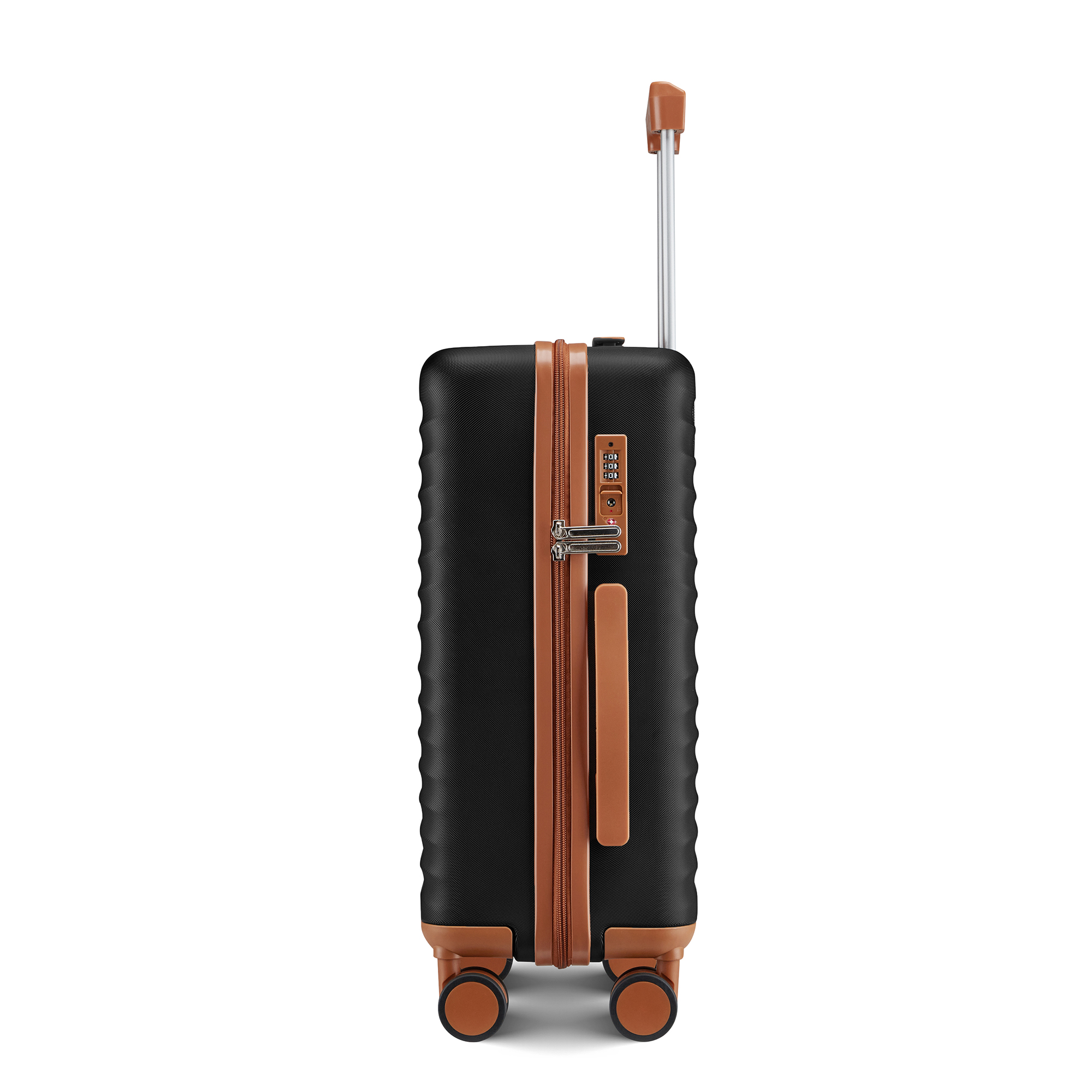 Wave-Ribbed Hard-Shell Spinner Luggage Set with Phone Stand view 6
