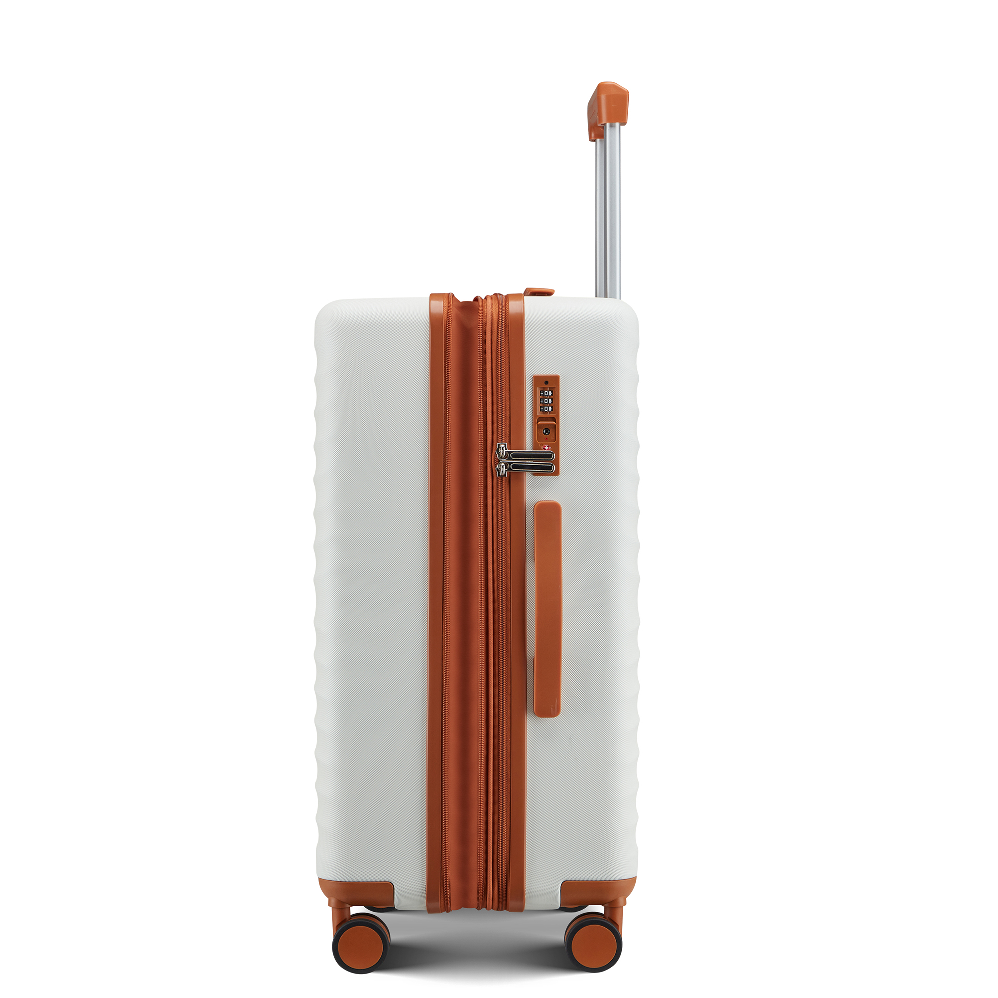 Wave-Ribbed Hard-Shell Spinner Luggage Set with Phone Stand view 10