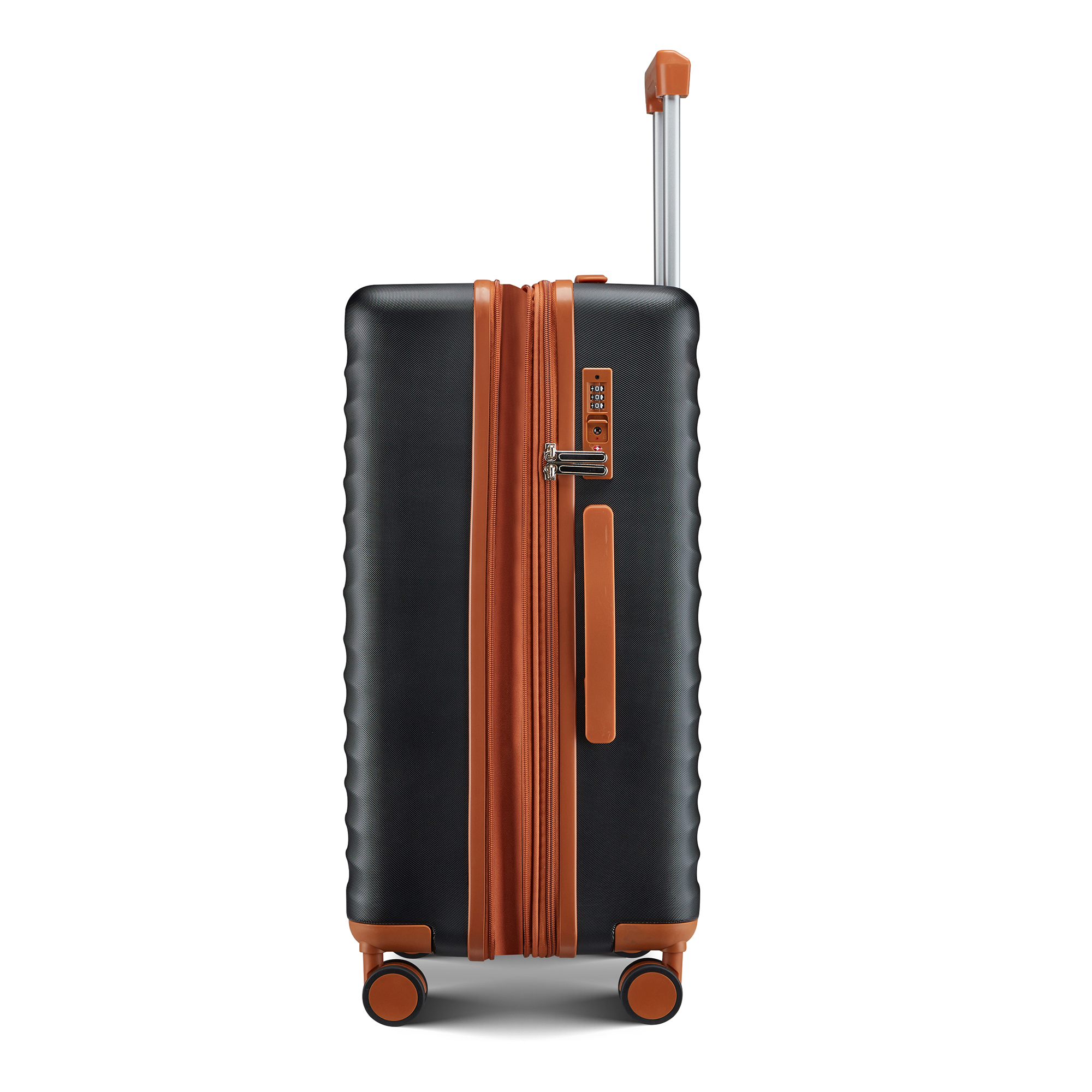 Wave-Ribbed Hard-Shell Spinner Luggage Set with Phone Stand view 11