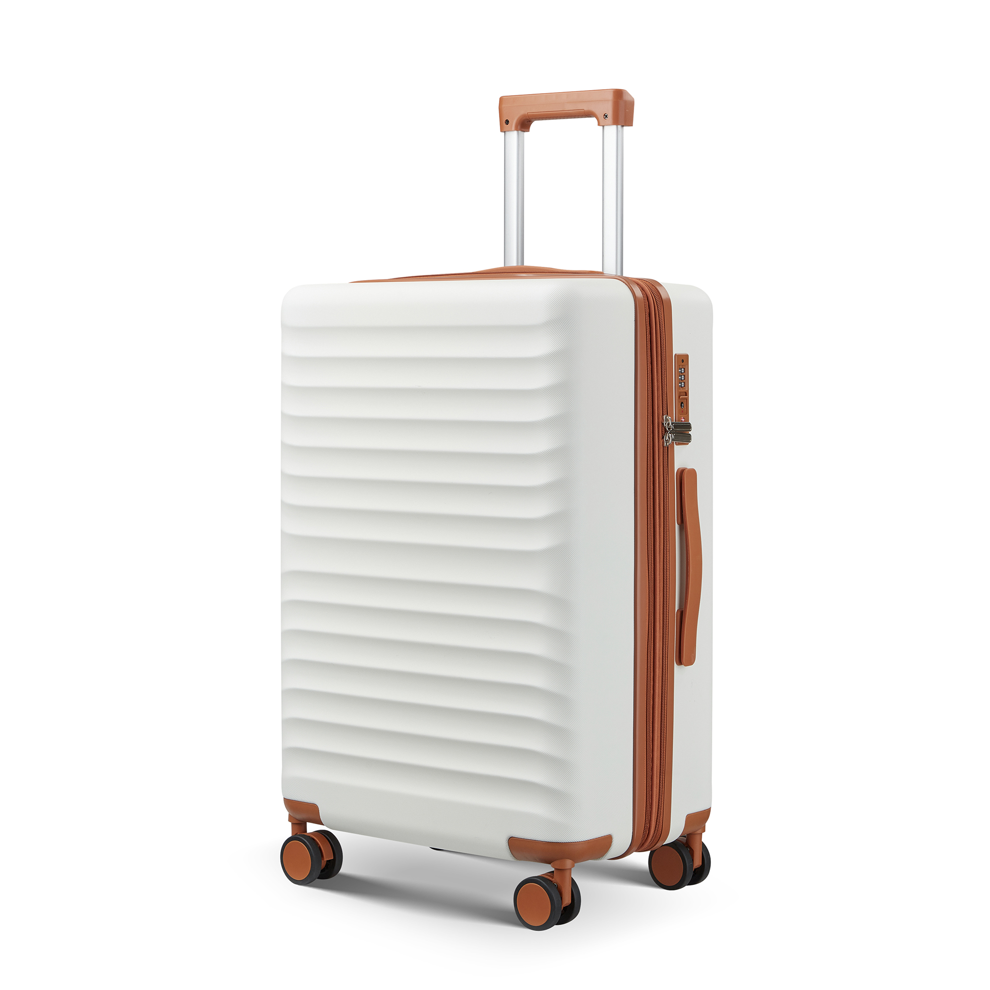Wave-Ribbed Hard-Shell Spinner Luggage Set with Phone Stand view 16
