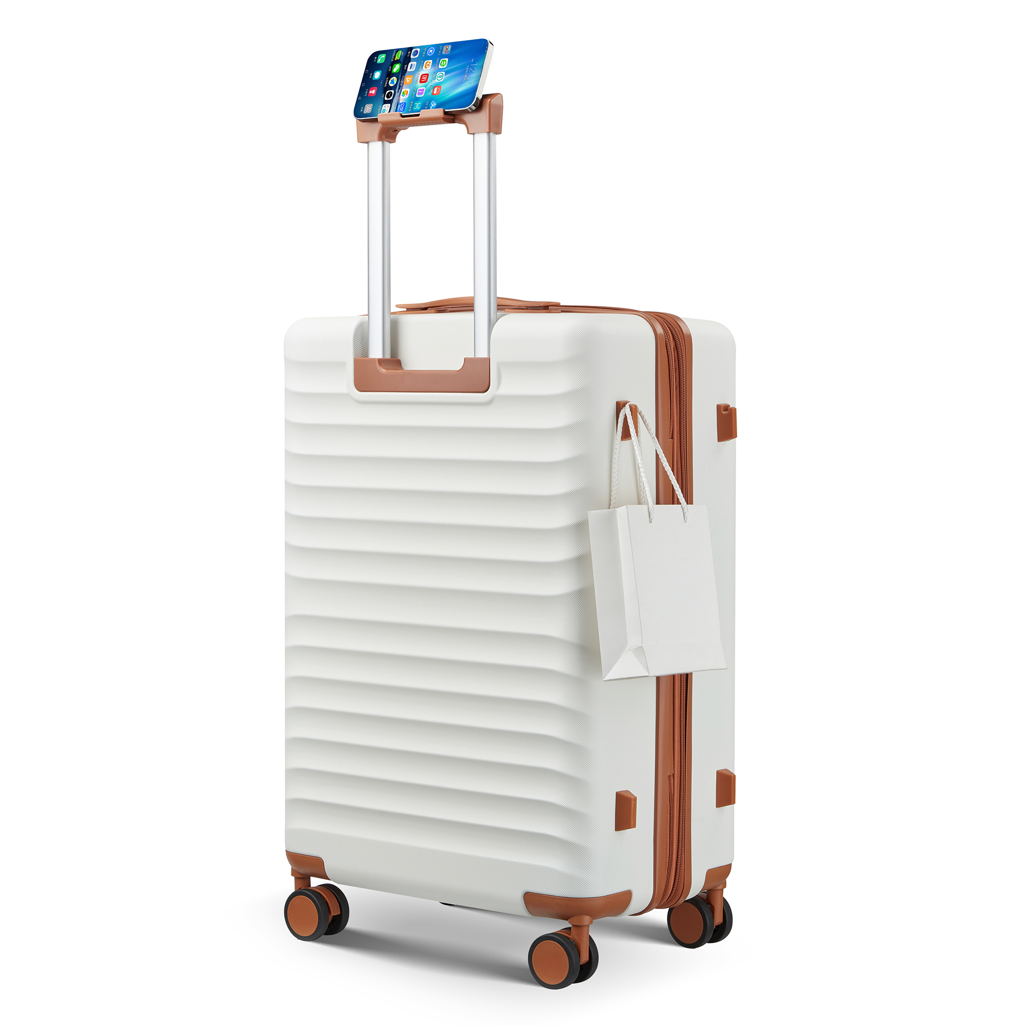 Wave-Ribbed Hard-Shell Spinner Luggage Set with Phone Stand view 17