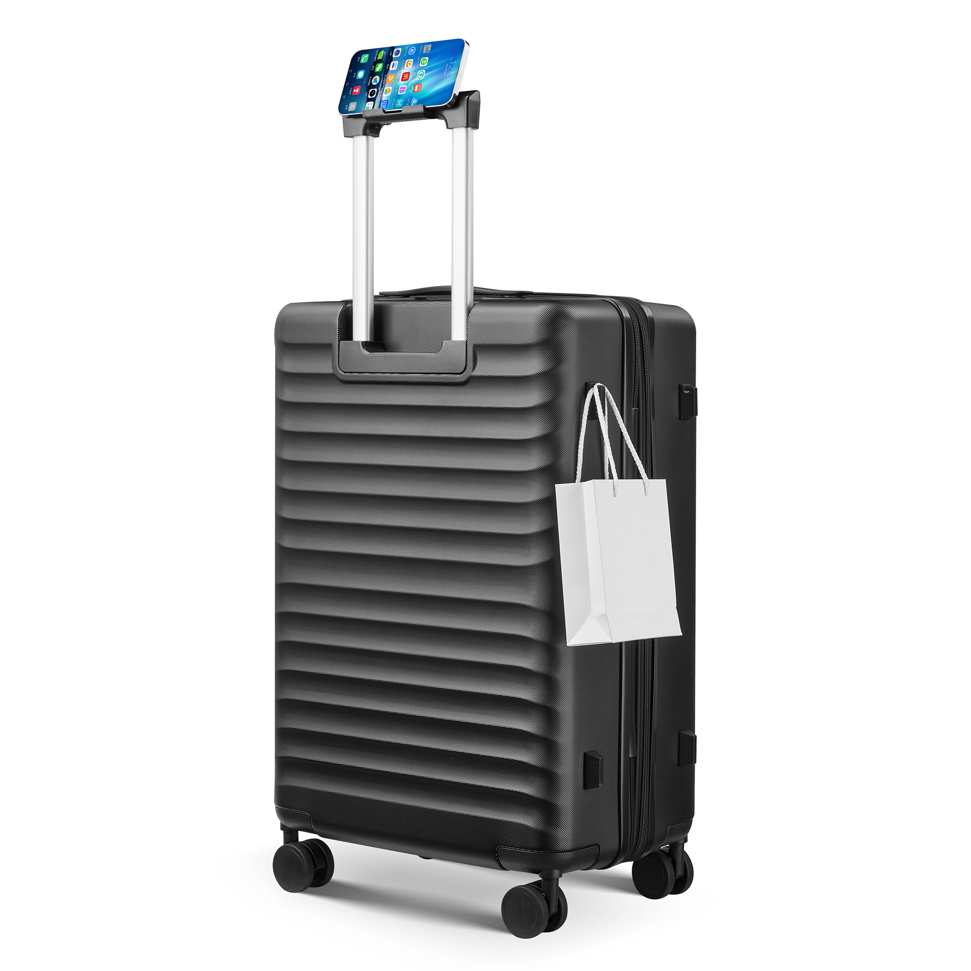 Wave-Ribbed Hard-Shell Spinner Luggage Set with Phone Stand view 23