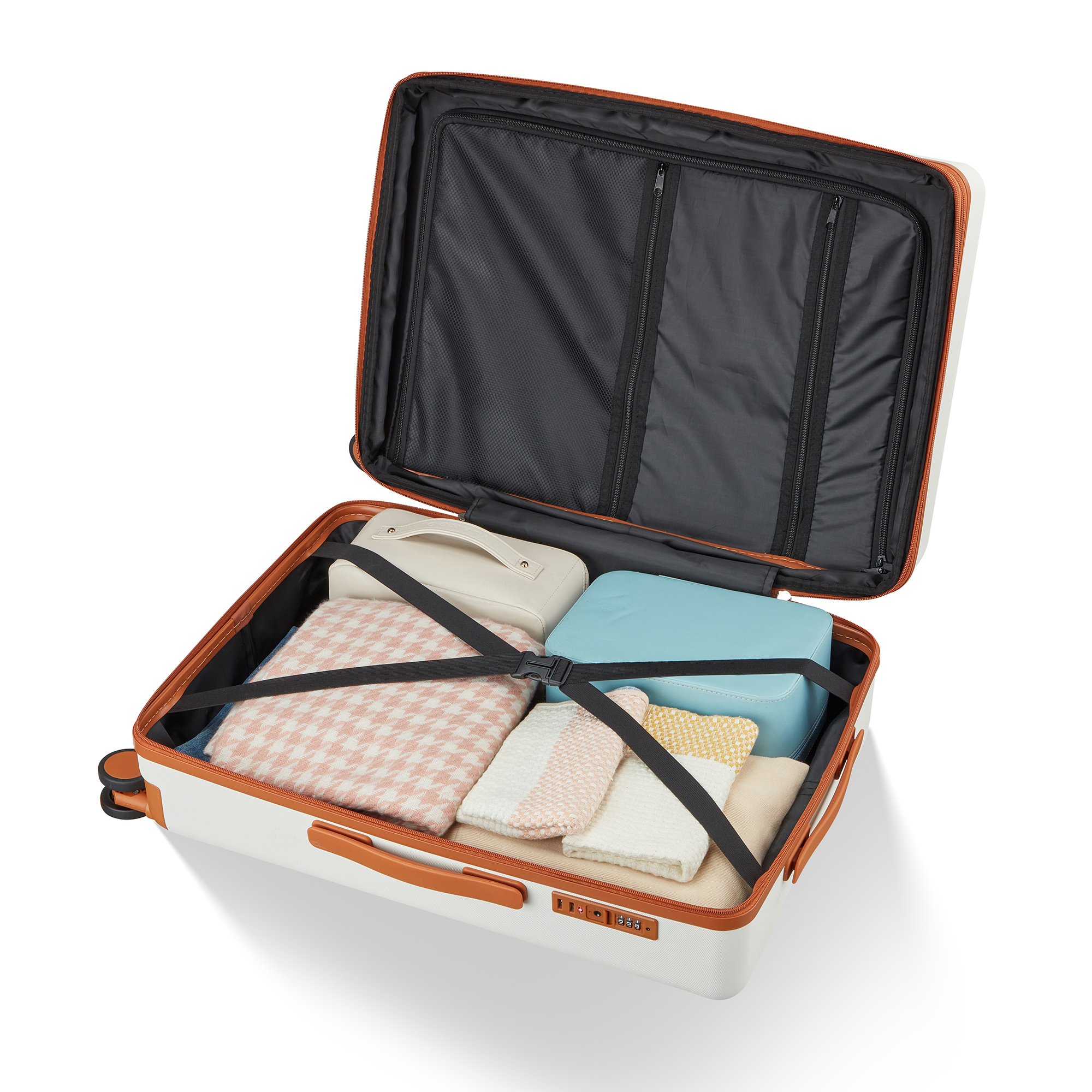 Wave-Ribbed Hard-Shell Spinner Luggage Set with Phone Stand view 28