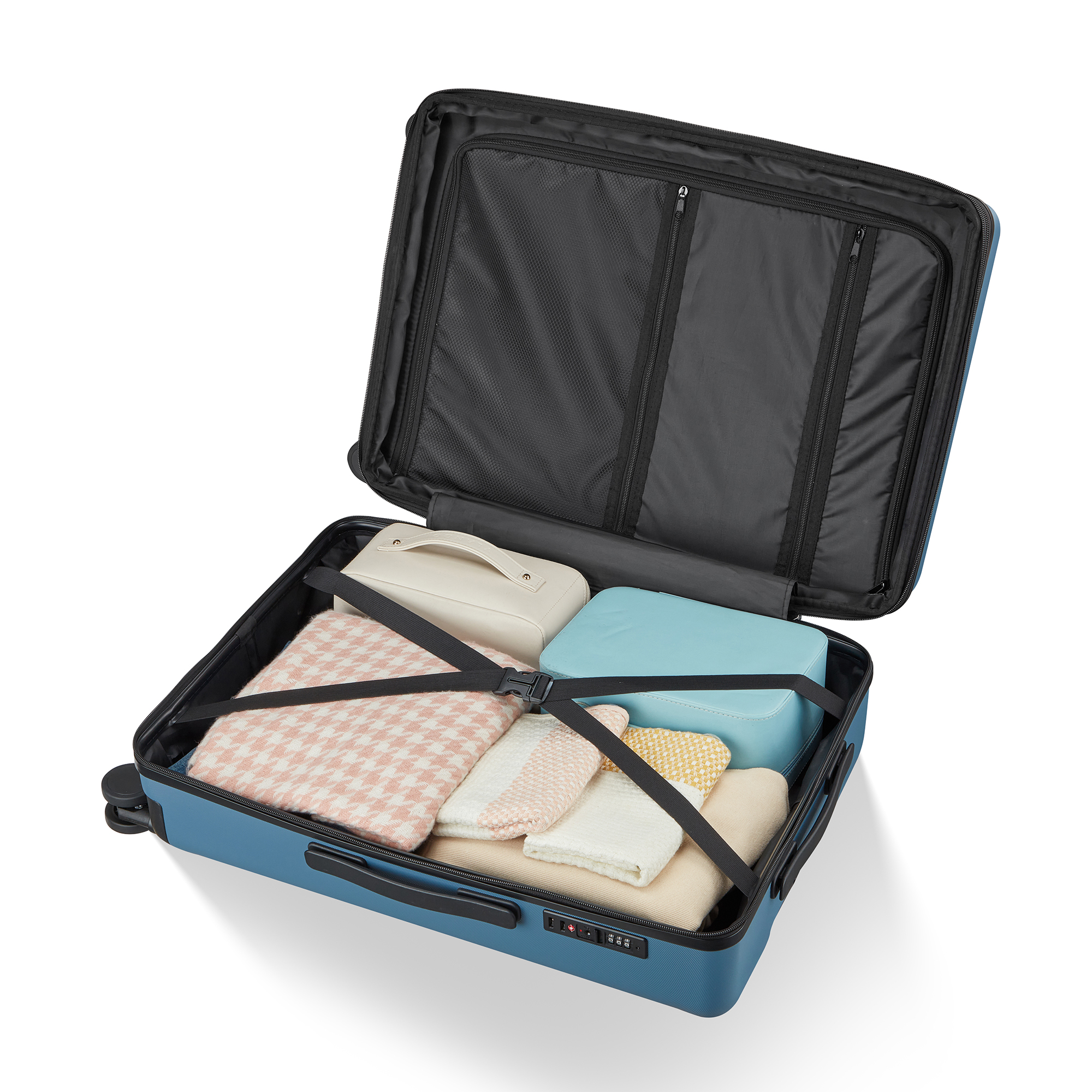 Wave-Ribbed Hard-Shell Spinner Luggage Set with Phone Stand view 29