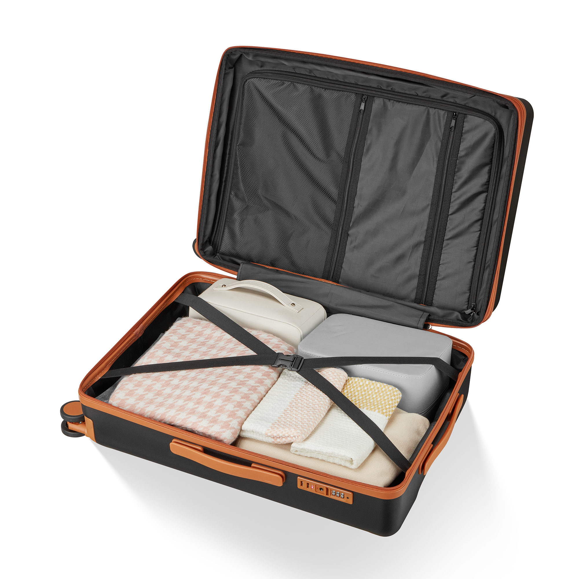Wave-Ribbed Hard-Shell Spinner Luggage Set with Phone Stand view 30