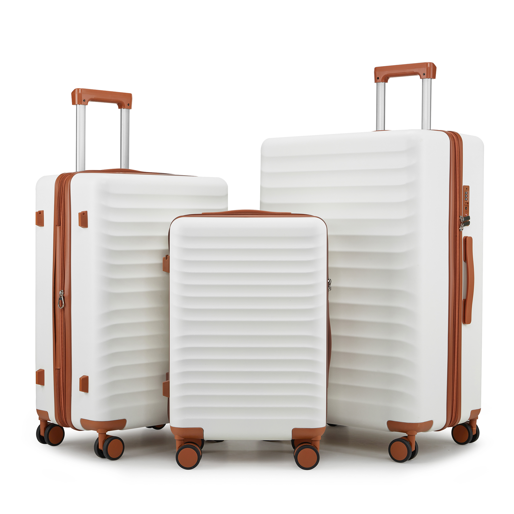 Wave-Ribbed Hard-Shell Spinner Luggage Set with Phone Stand view 38