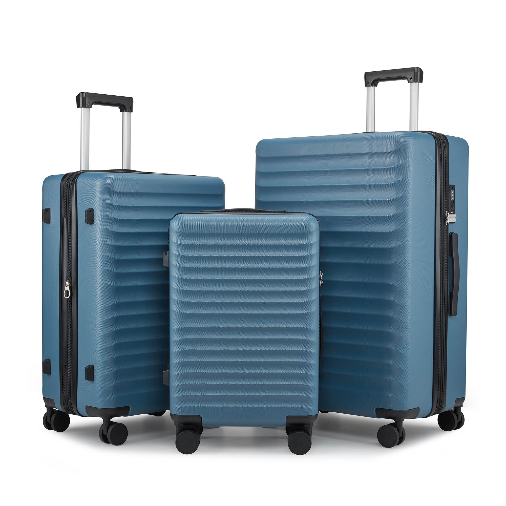 Wave-Ribbed Hard-Shell Spinner Luggage Set with Phone Stand view 39