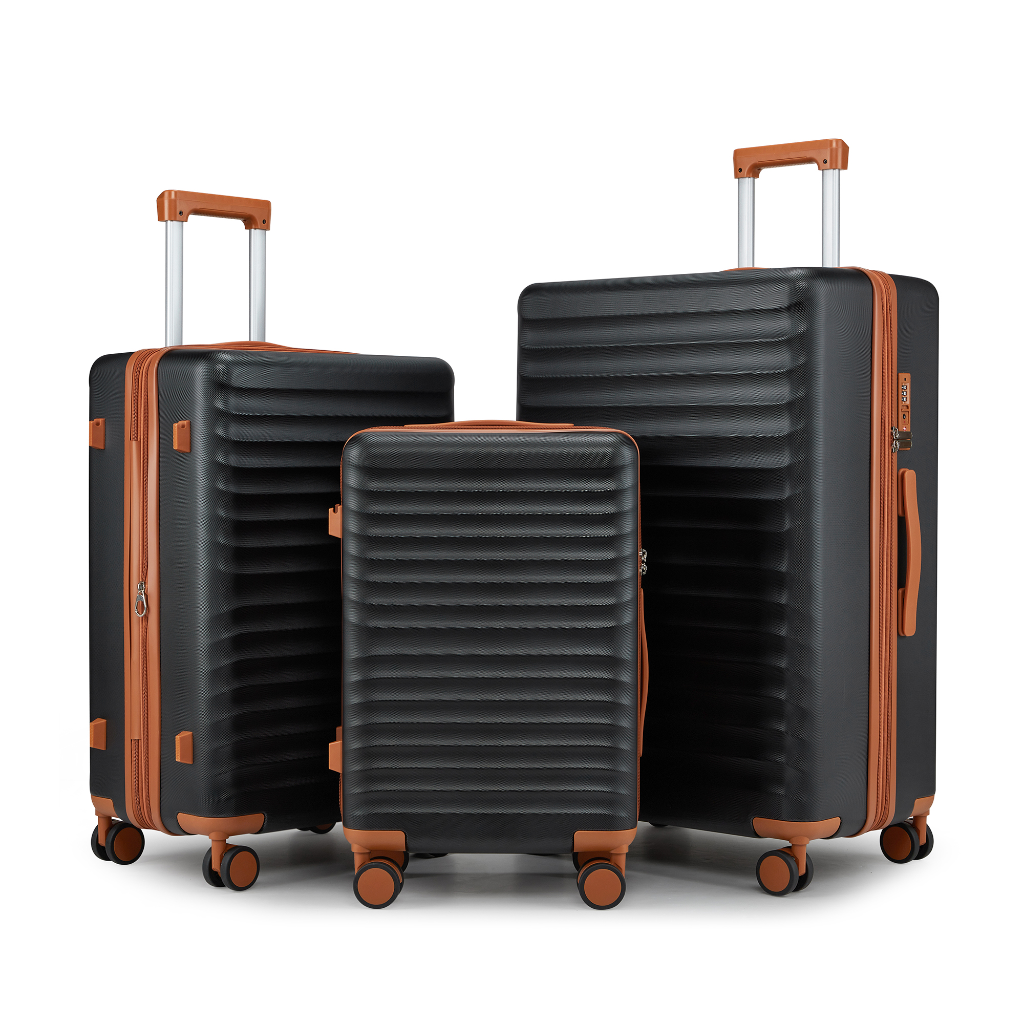 Wave-Ribbed Hard-Shell Spinner Luggage Set with Phone Stand view 40