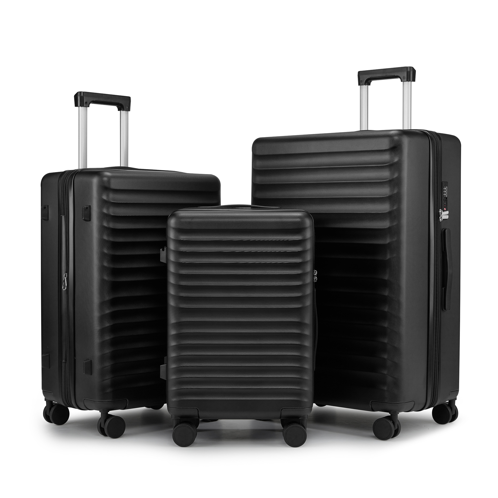 Wave-Ribbed Hard-Shell Spinner Luggage Set with Phone Stand view 41