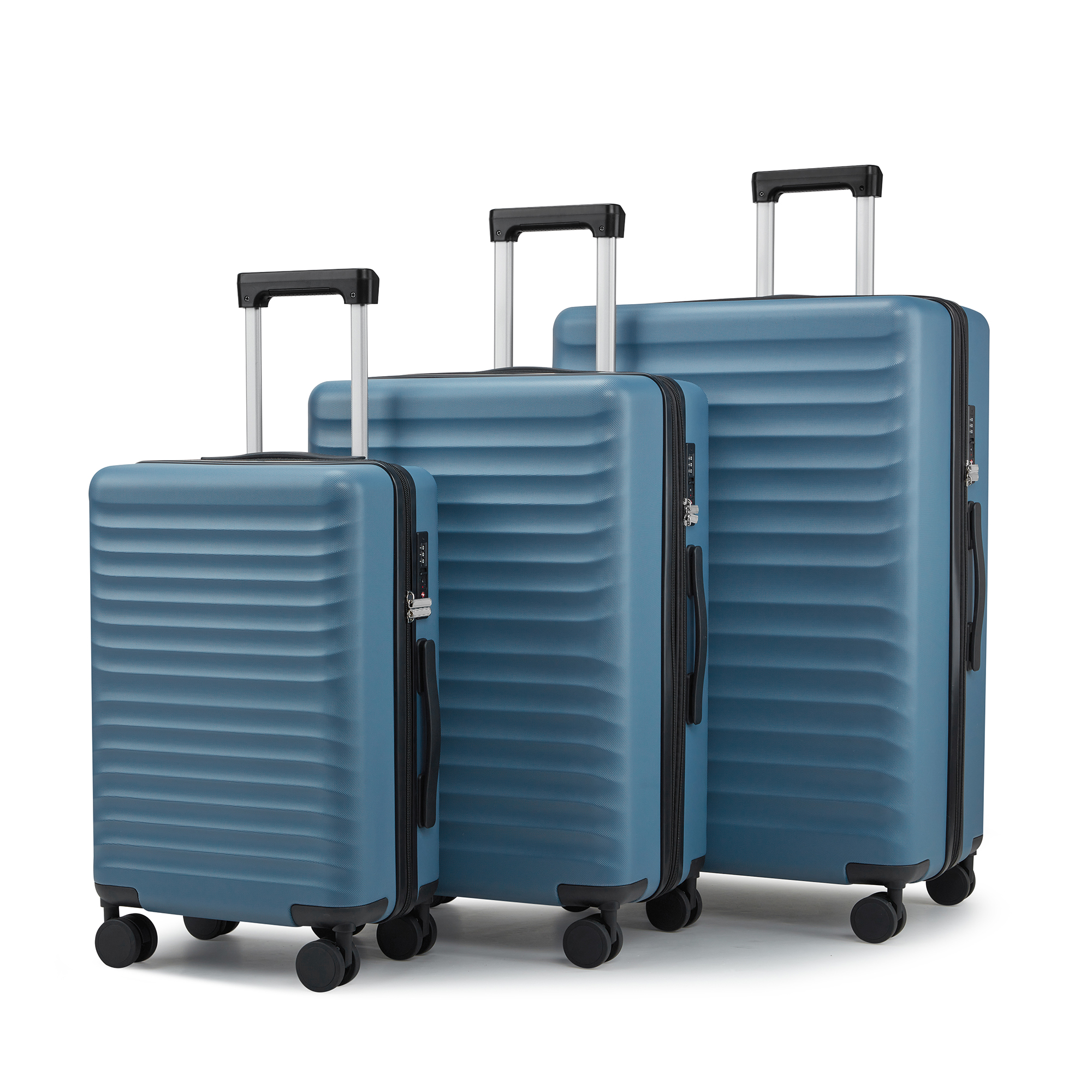 Wave-Ribbed Hard-Shell Spinner Luggage Set with Phone Stand view 42