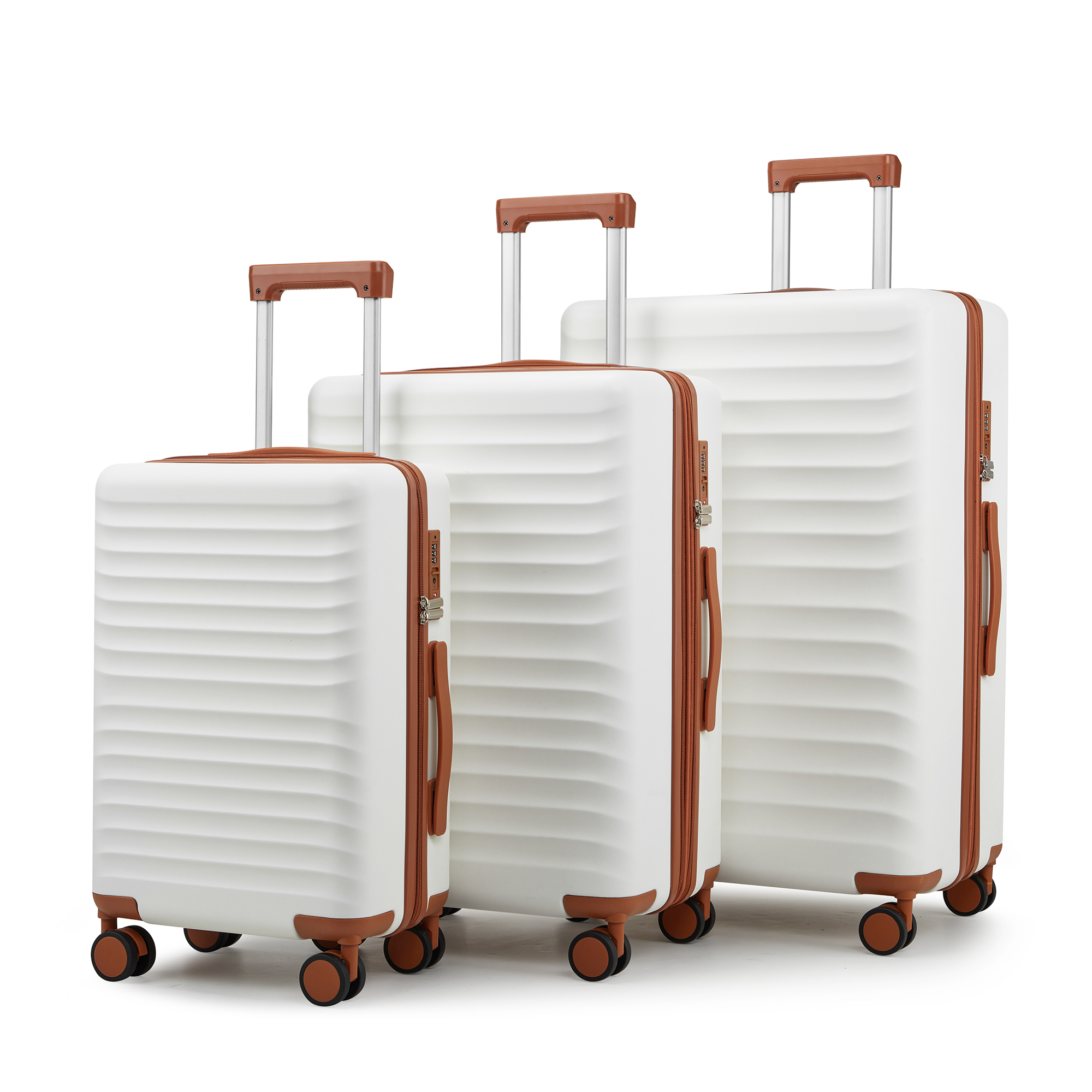 Wave-Ribbed Hard-Shell Spinner Luggage Set with Phone Stand view 43