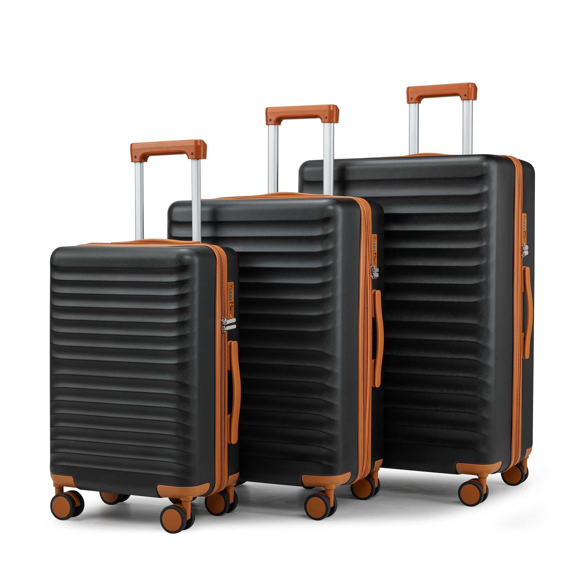 Wave-Ribbed Hard-Shell Spinner Luggage Set with Phone Stand view 44