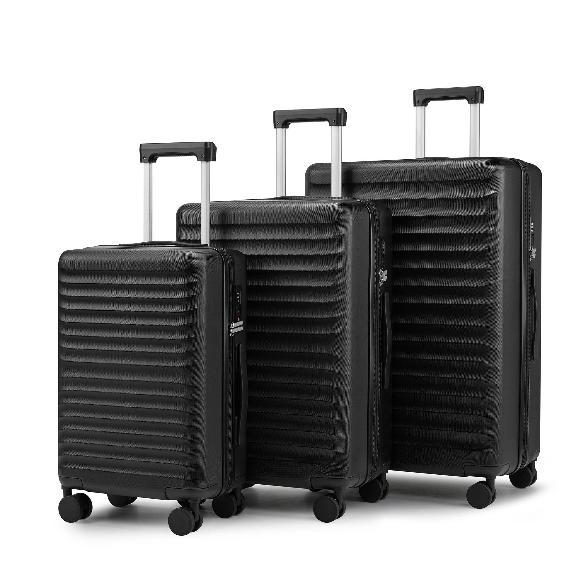 Wave-Ribbed Hard-Shell Spinner Luggage Set with Phone Stand view 45