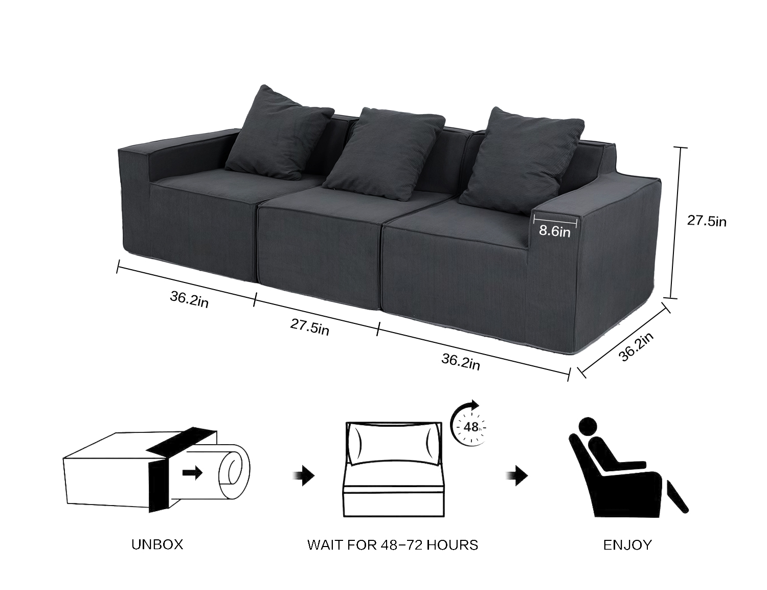 Large Modular Compressible Sofa view 19