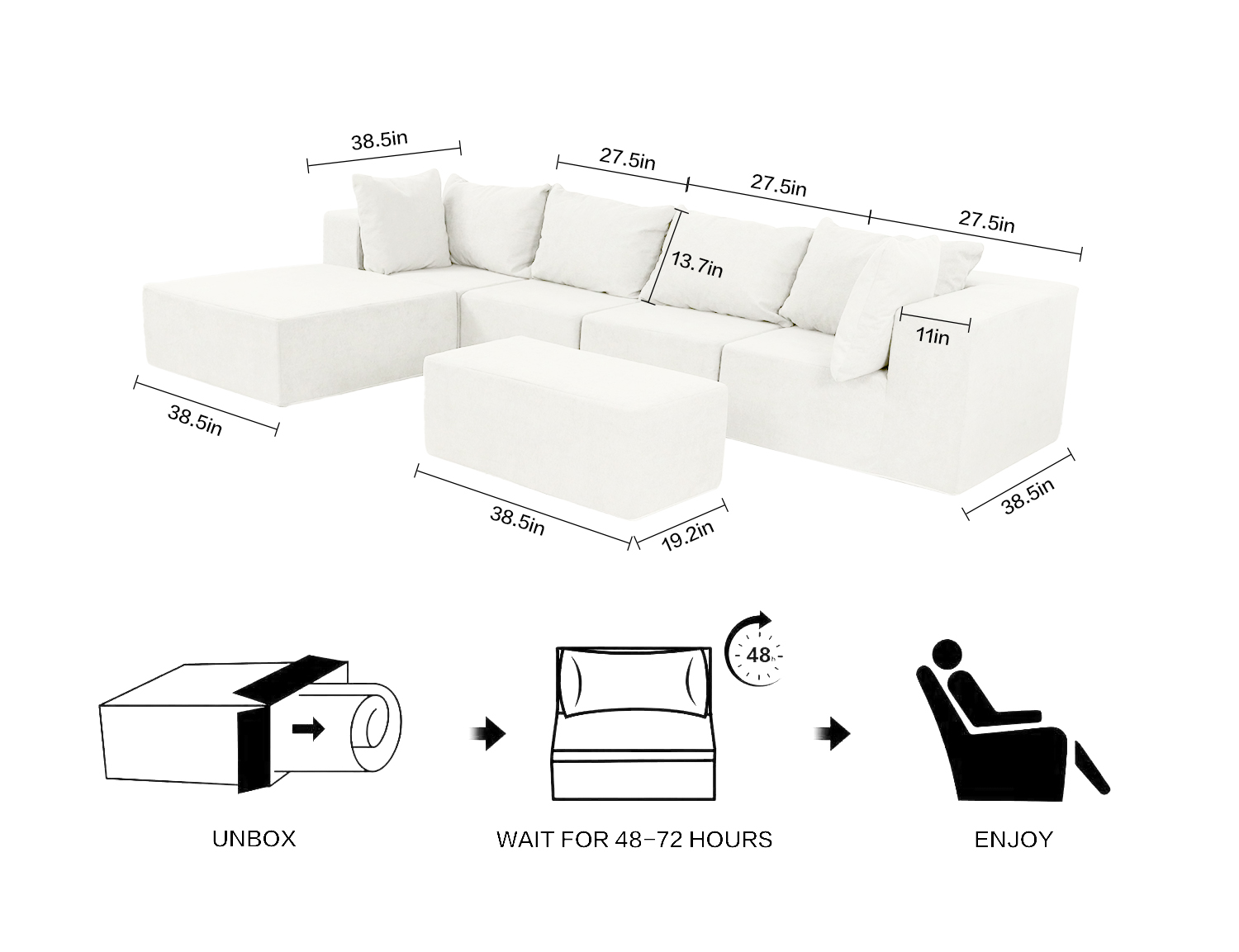 Large Breathable-Plush Sofa With Ottomans view 3