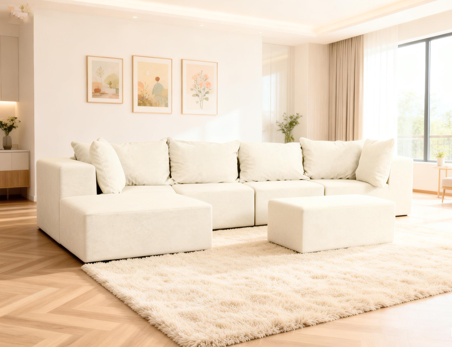 Large Breathable-Plush Sofa With Ottomans view 9