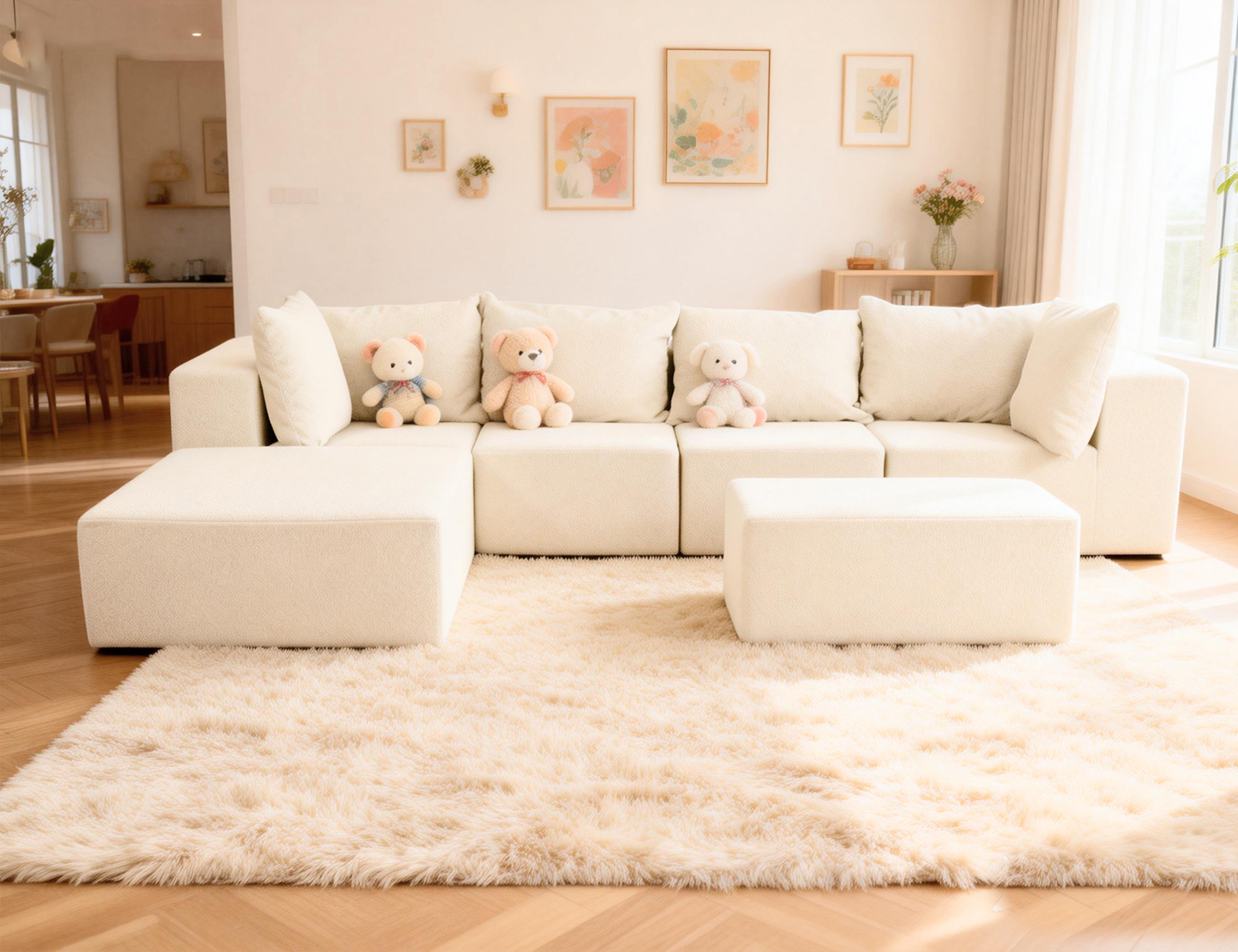 Large Breathable-Plush Sofa With Ottomans view 12