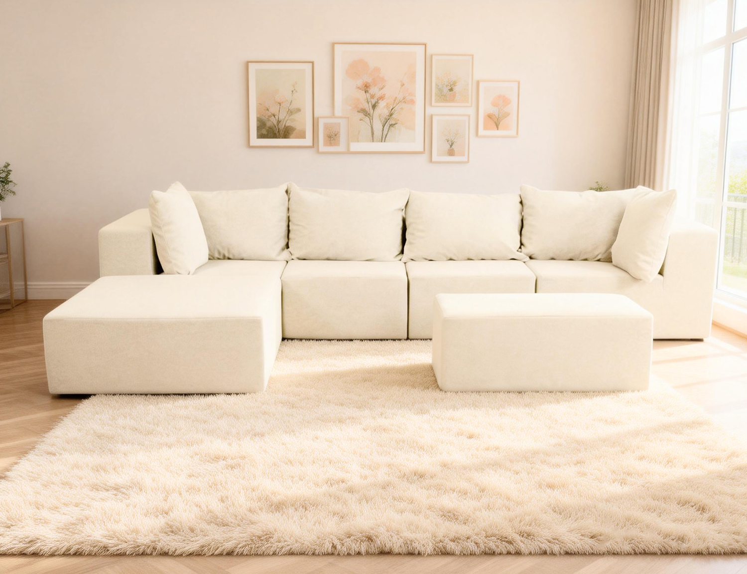Large Breathable-Plush Sofa With Ottomans view 13