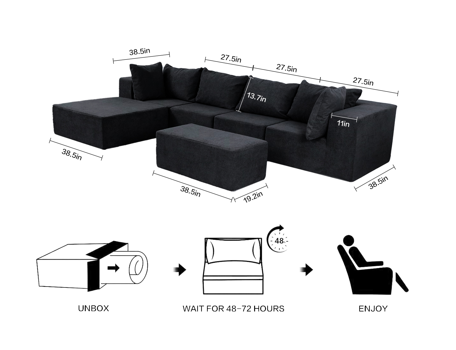 Large Breathable-Plush Sofa With Ottomans view 15