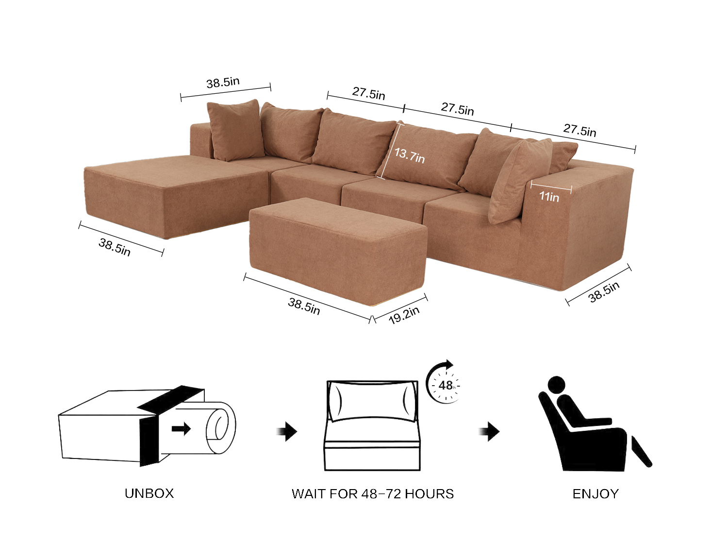 Large Breathable-Plush Sofa With Ottomans view 27
