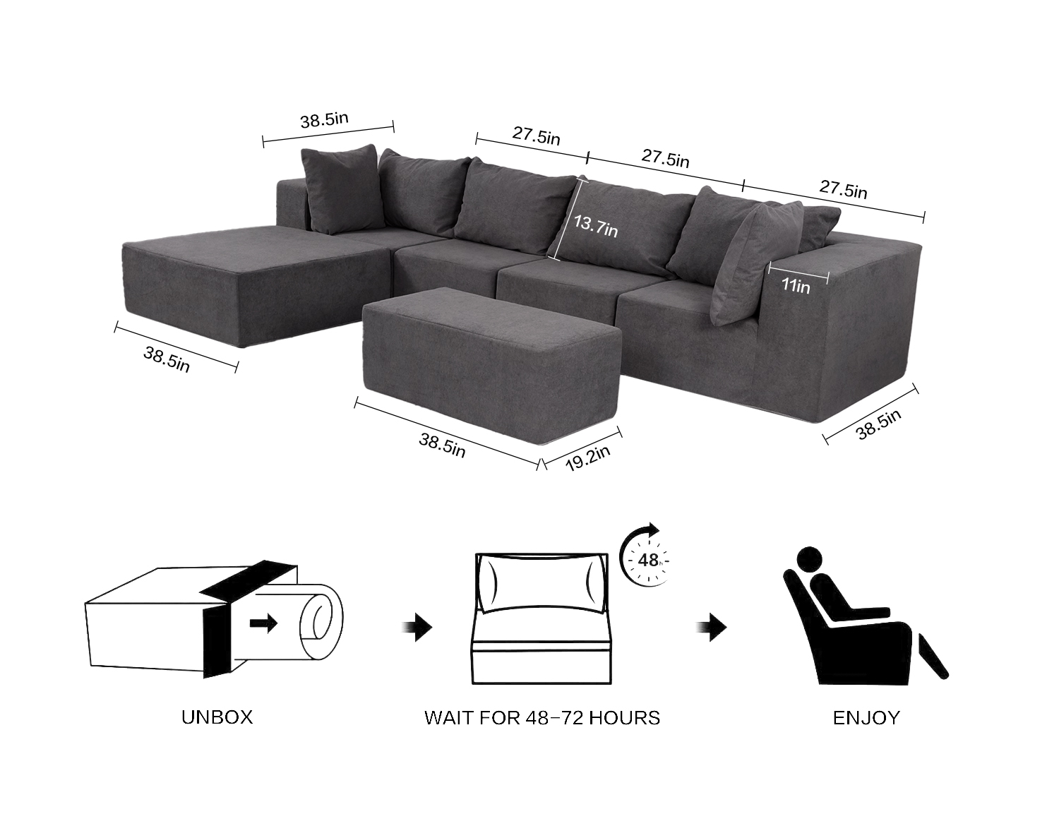 Large Breathable-Plush Sofa With Ottomans view 39