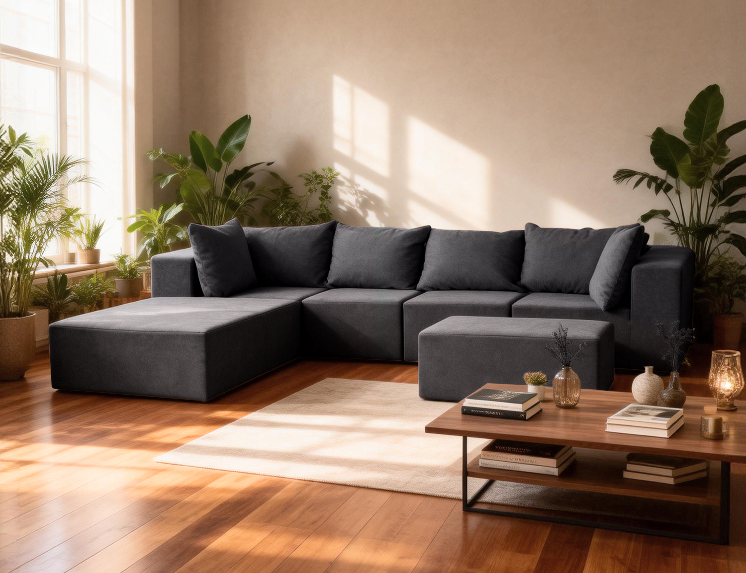Large Breathable-Plush Sofa With Ottomans view 45