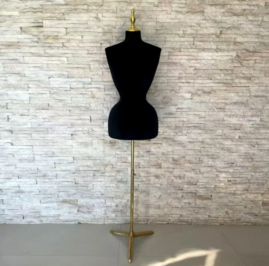 D25 Fabric-Covered Female Torso Dress Form with Adjustable Gold Stand view 2