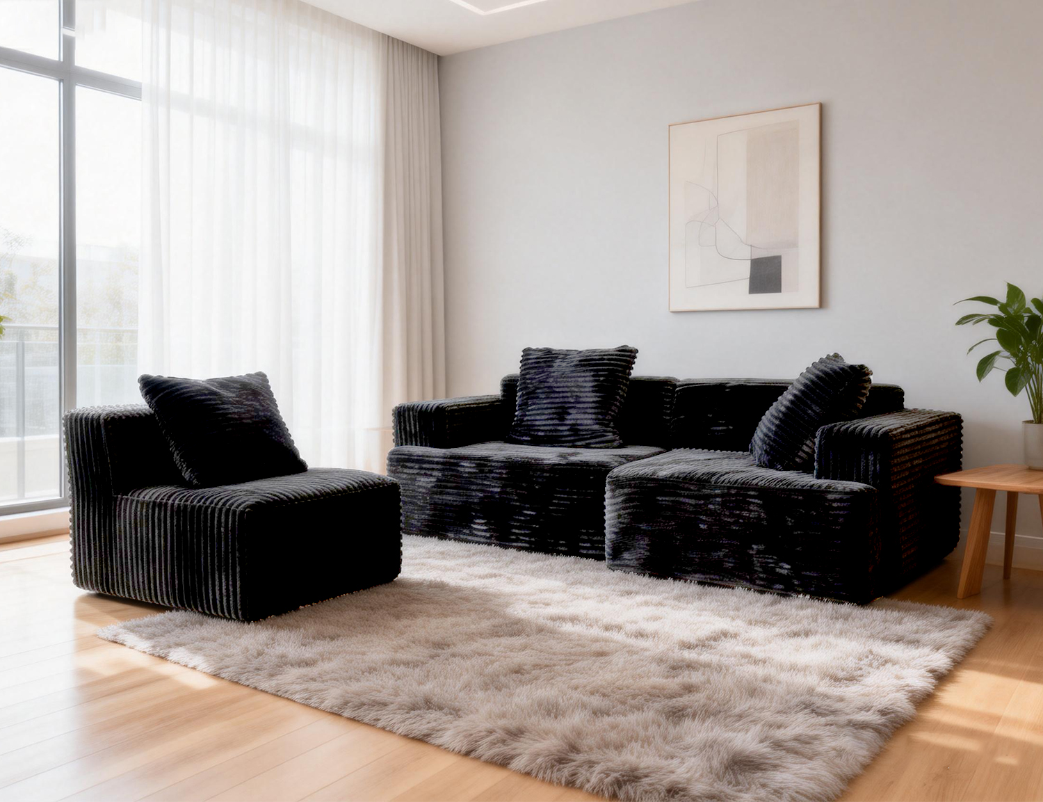 Soft faux-rabbit-fur L-shape sofa product image
