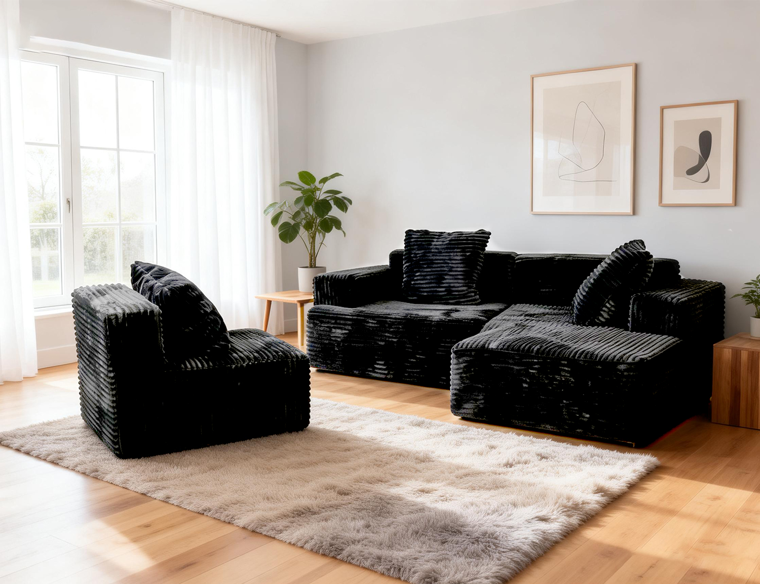 Soft faux-rabbit-fur L-shape sofa product image