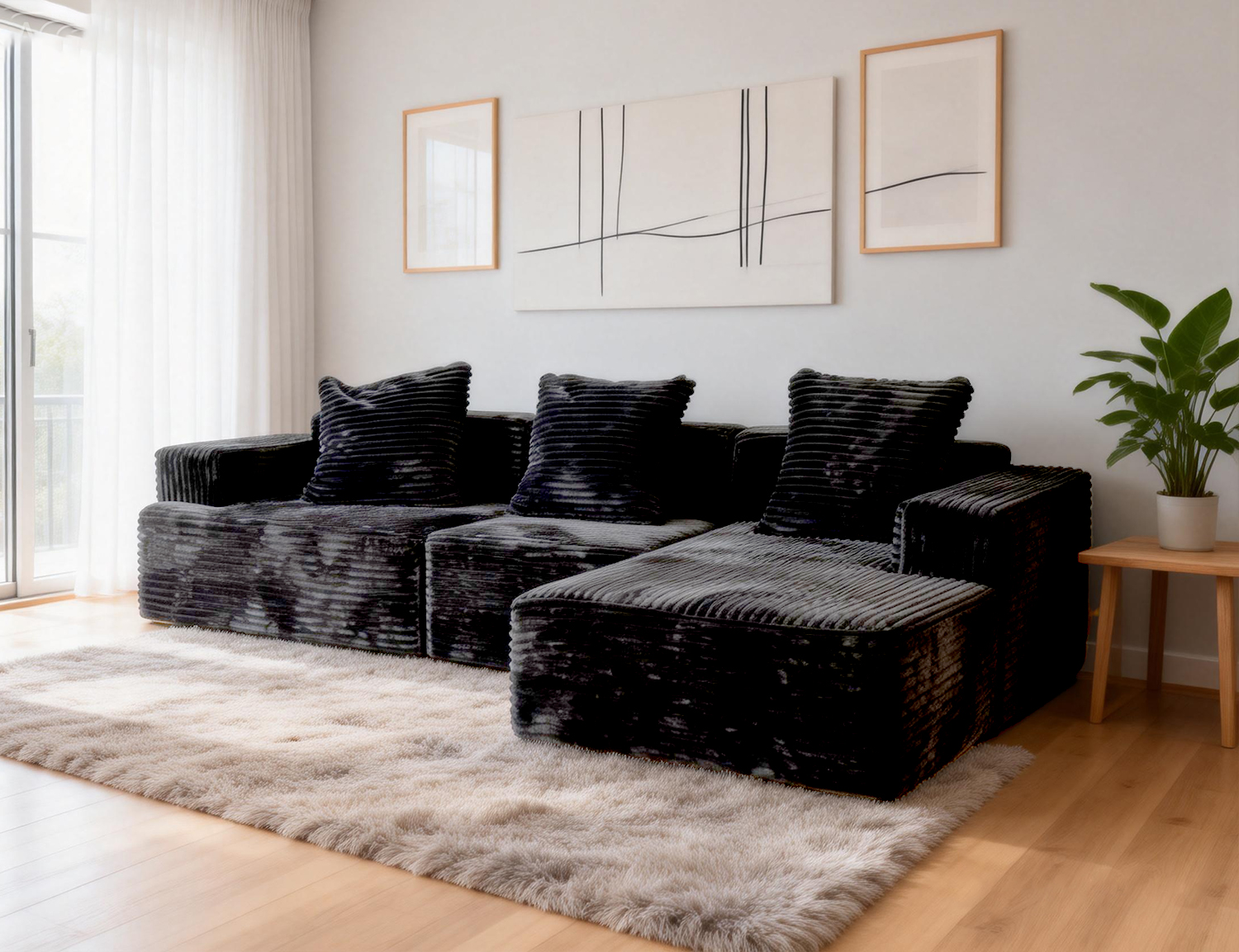 Soft faux-rabbit-fur L-shape sofa product image