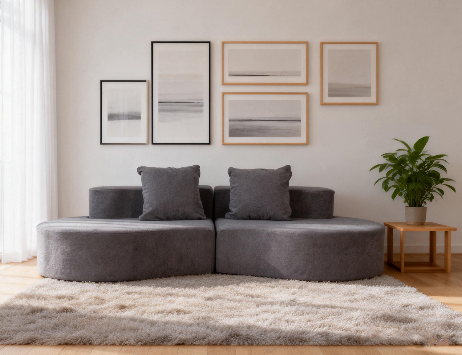 Curved breathable-plush compressible sofa product image