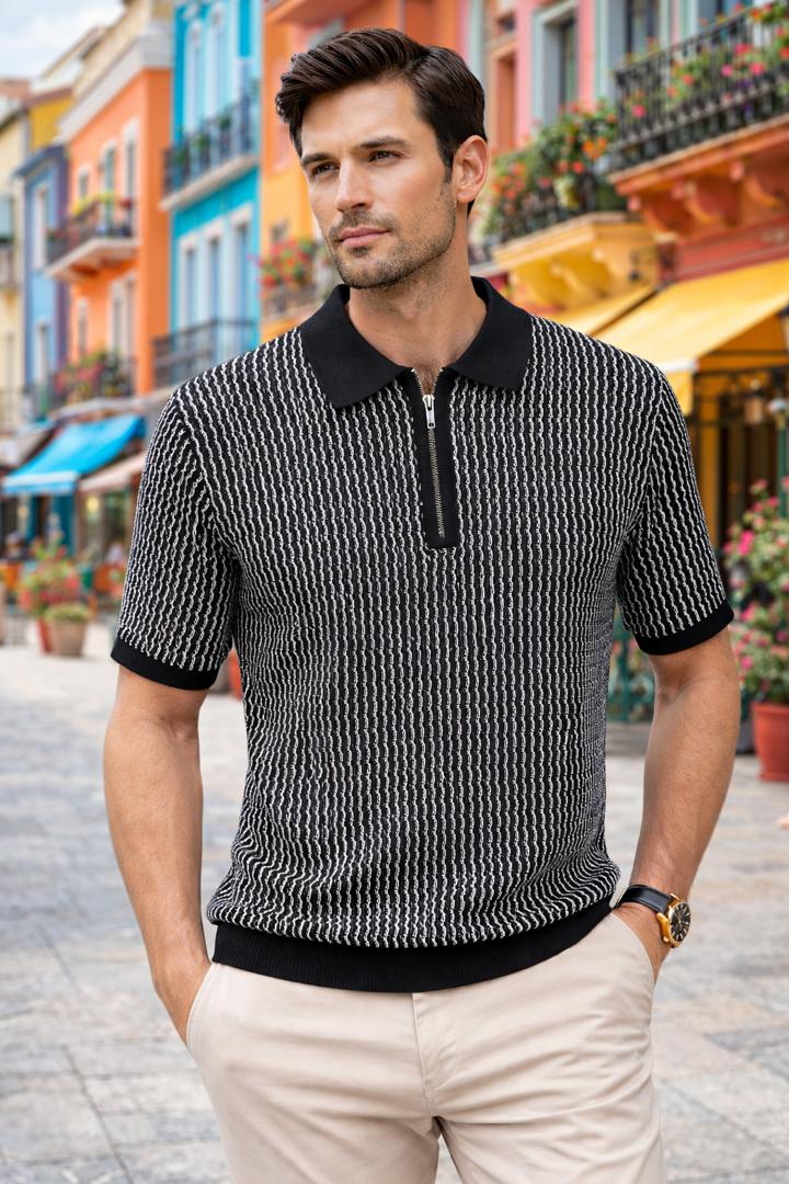 Men's Textured Zip-Neck Knit Polo Shirt showcase