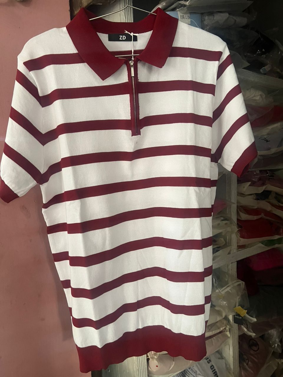 Men's Textured Zip-Neck Knit Polo Shirt view 3