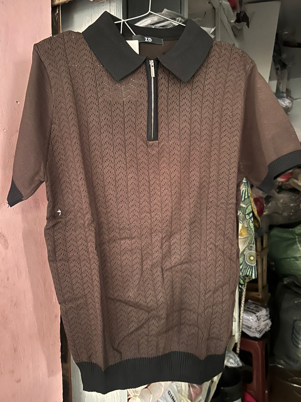 Men's Textured Zip-Neck Knit Polo Shirt view 4