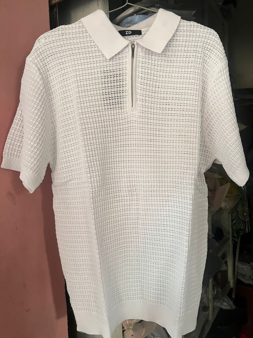 Men's Textured Zip-Neck Knit Polo Shirt view 5