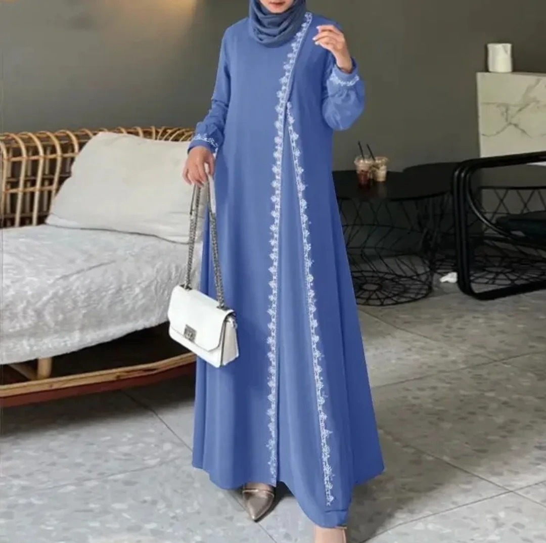 Pearl-Trim Modest Long Dress view 3