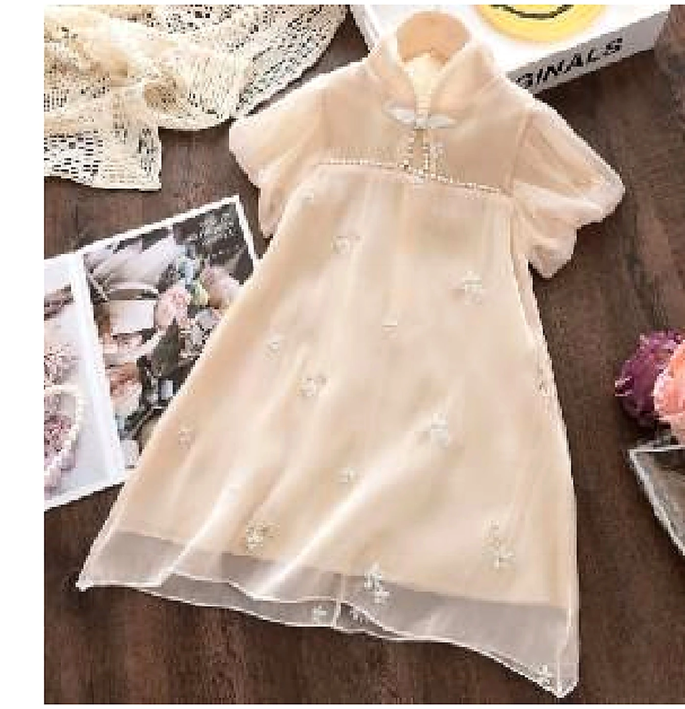 Cream Ruffle Sleeve Children Dress