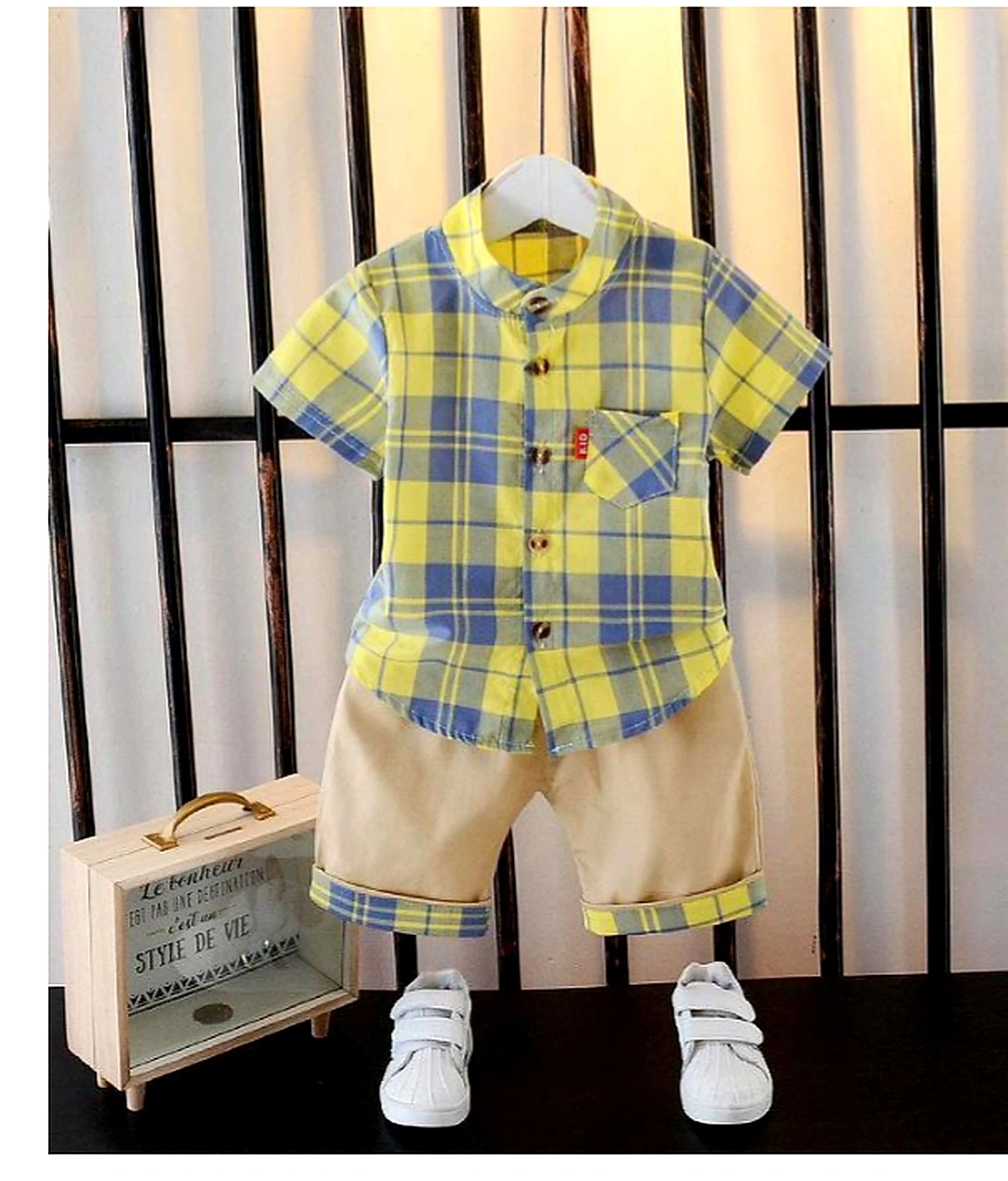 Yellow Plaid Shirt and Shorts Children Set